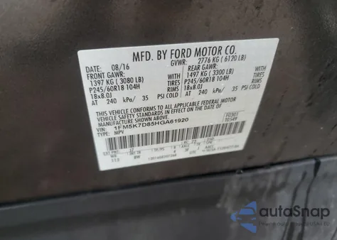 2017 Ford Explorer Xlt из США, поврежденный, VIN 1FM5K7D85HGA61920